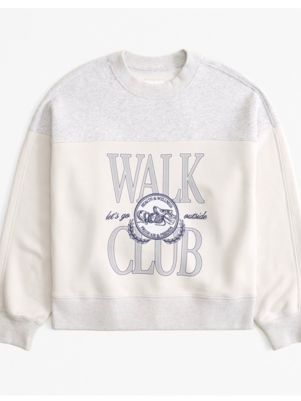 Abercrombie & Fitch Walk Club Crewneck Sweatshirt - Cream/Light Gray
